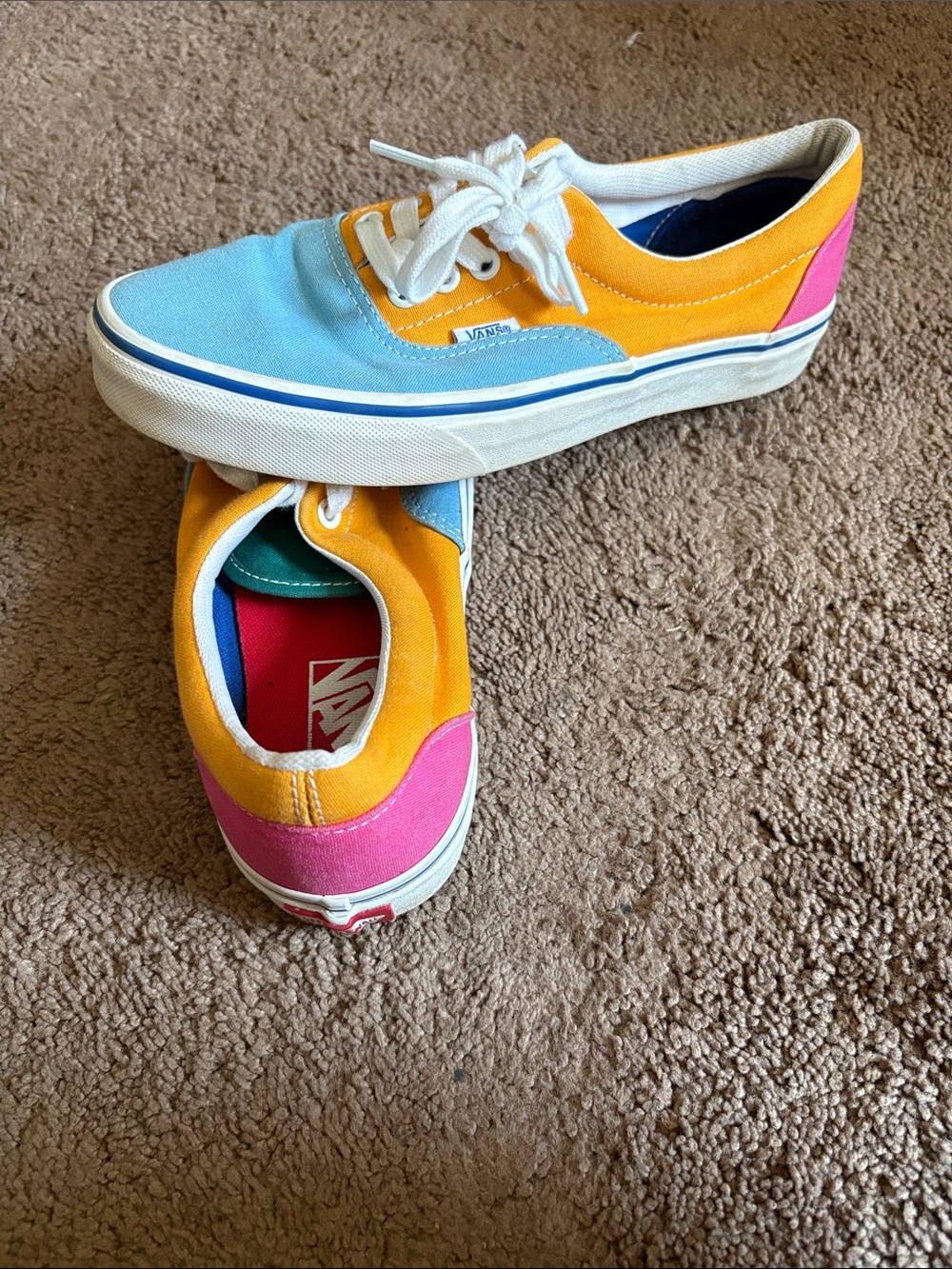 Vans Womens Multicolor Canvas Era Sneakers - Blue, Yellow & Pink